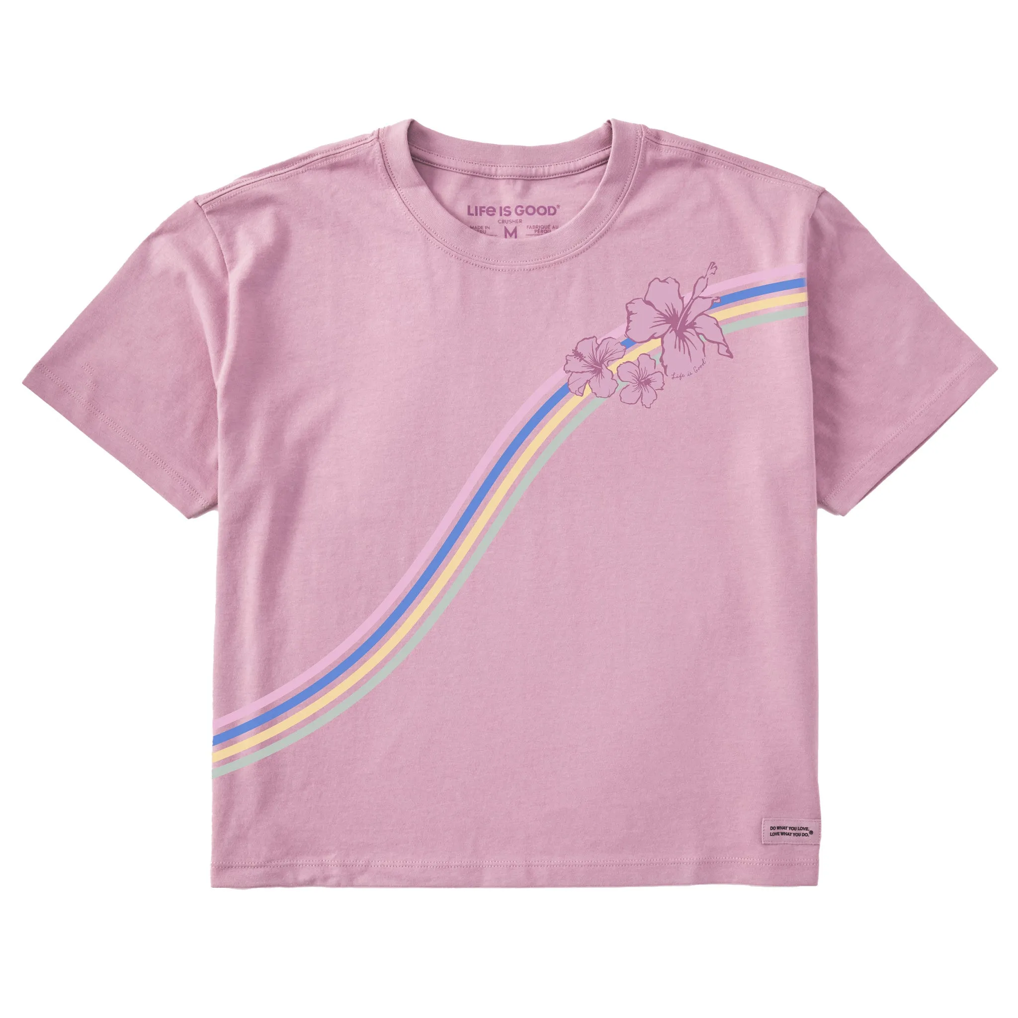 Women's Hibiscus Stripes Short Sleeve Crusher Boxy Tee Life is Good