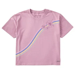 Women's Hibiscus Stripes Short Sleeve Crusher Boxy Tee Life is Good