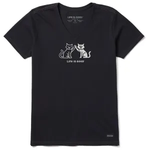 Women's High Five Cats Short Sleeve Vee Life is Good