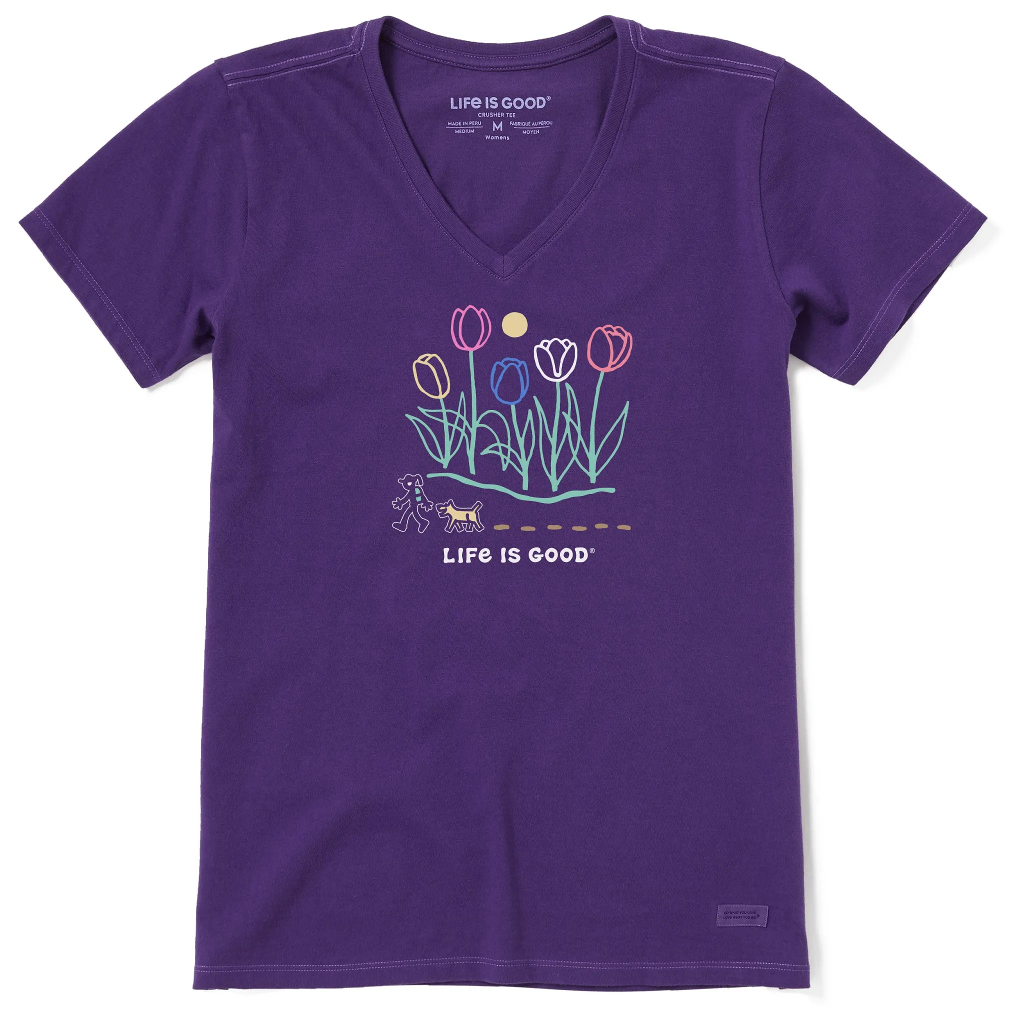 Women's Hiking past Tulips Short Sleeve Crusher-LITE Vee Life is Good