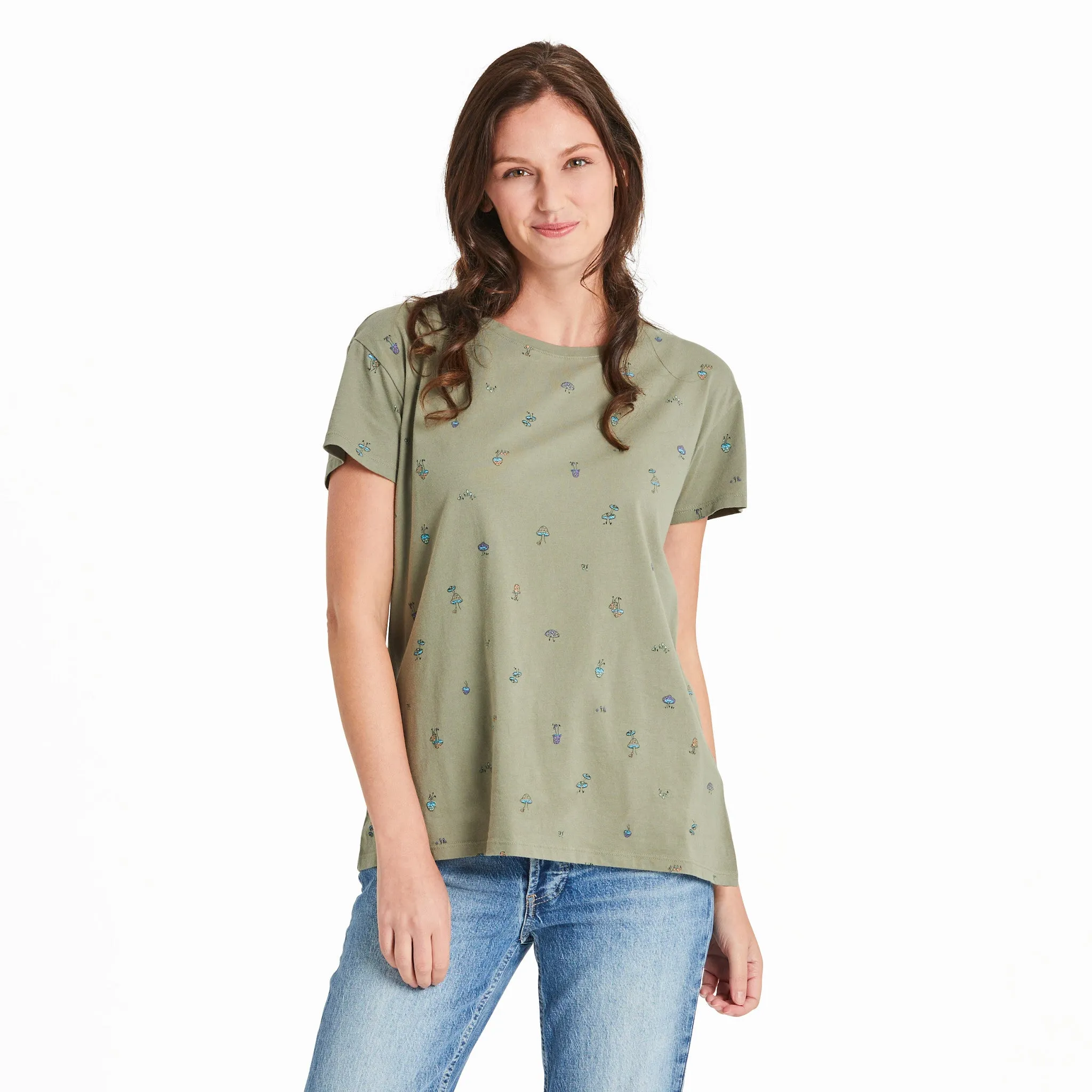 Women's Hippie Mushroom Pattern Crusher-LITE Easy Tee Life is Good