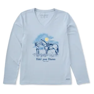 Women's Hold Your Horses Cowgirl Long Sleeve Crusher Vee Life is Good