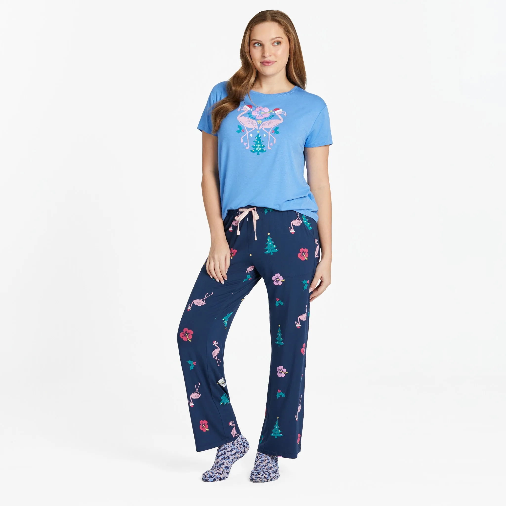 Women's Holiday Flamingo Mirror Lightweight Sleep Tee Life is Good