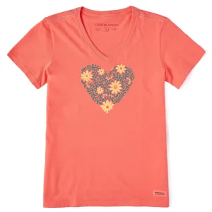 Women's Holiday Garden Heart Short Sleeve Crusher Vee Life is Good