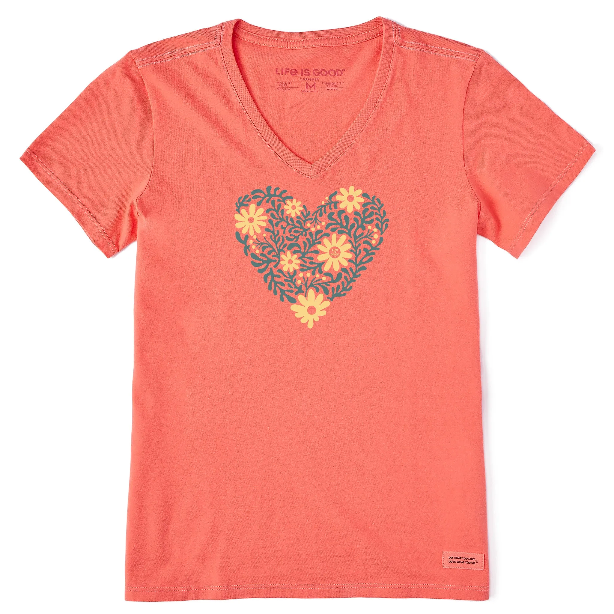 Women's Holiday Garden Heart Short Sleeve Crusher Vee Life is Good