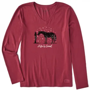 Women's Holiday Horse Long Sleeve Crusher Vee Life is Good
