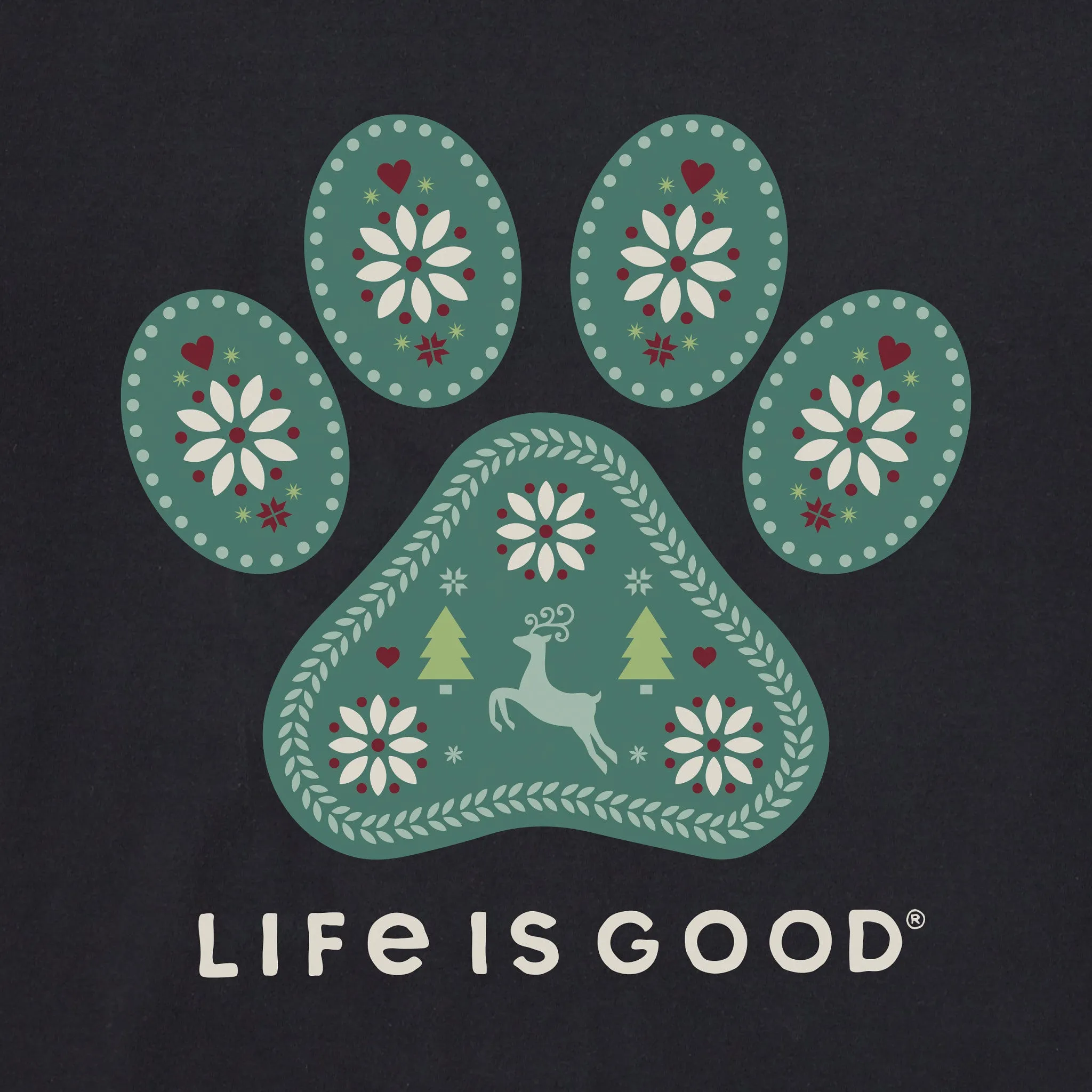 Women's Holiday Paw Long Sleeve Snuggle Up Relaxed Sleep Tee Life is Good