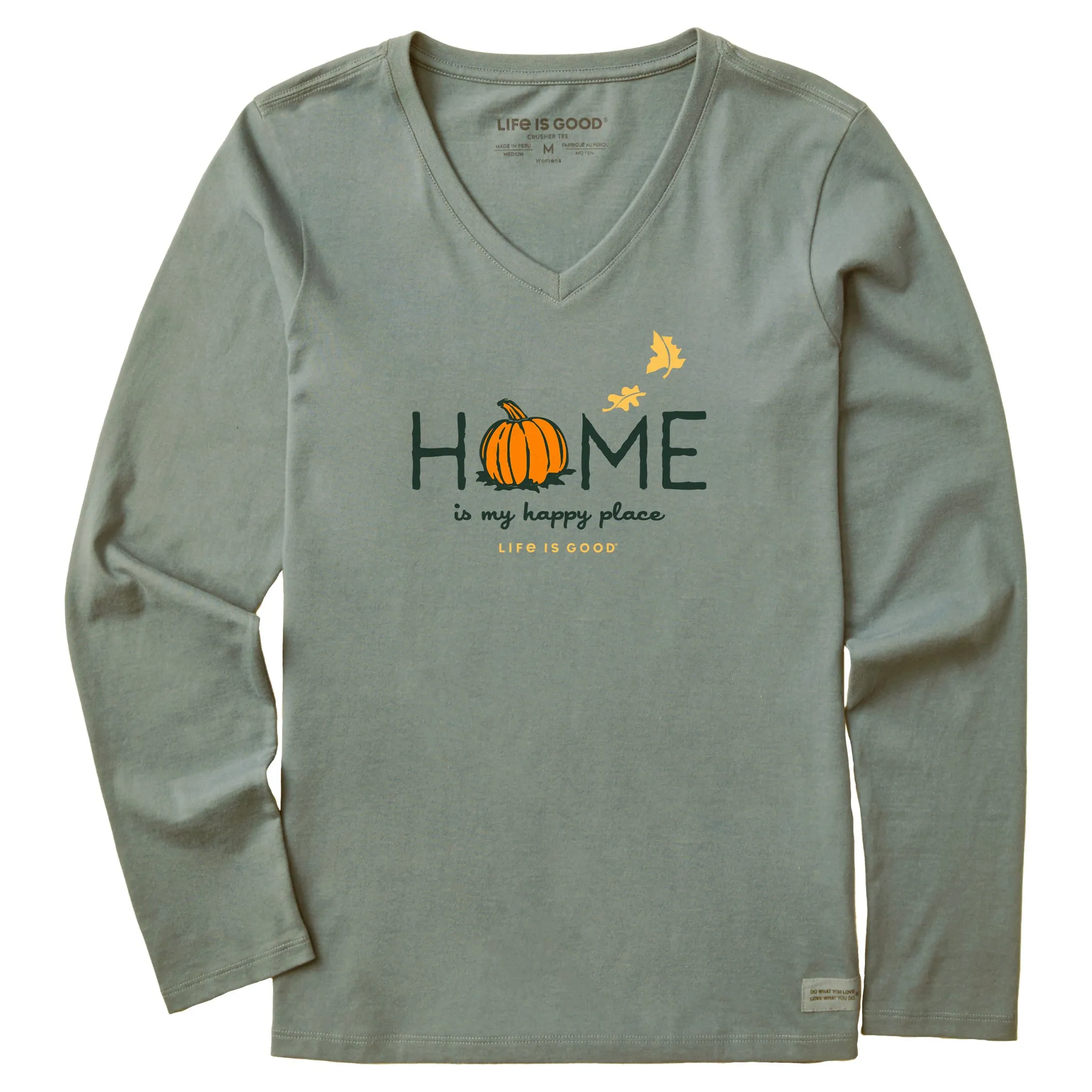 Women's Home is my Happy Place Fall Long Sleeve Crusher Vee Life is Good