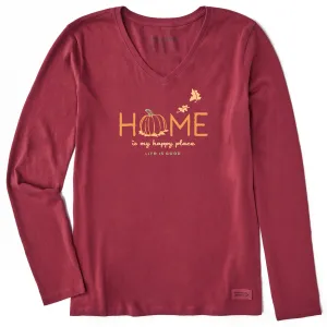 Women's Home is my Happy Place Fall Long Sleeve Crusher Vee Life is Good