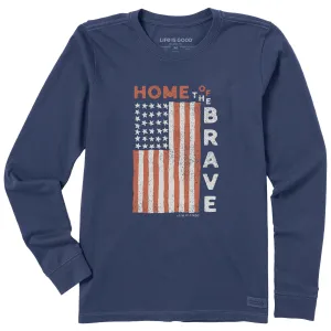 Women's Home of the Brave Raggedy Flag Long Sleeve Crusher Tee Life is Good