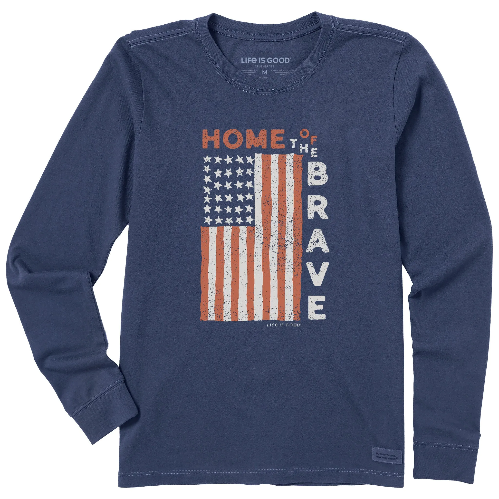 Women's Home of the Brave Raggedy Flag Long Sleeve Crusher Tee Life is Good