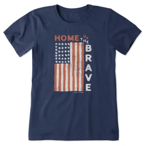 Women's Home of the Brave Raggedy Flag Short Sleeve Crusher Tee Life is Good