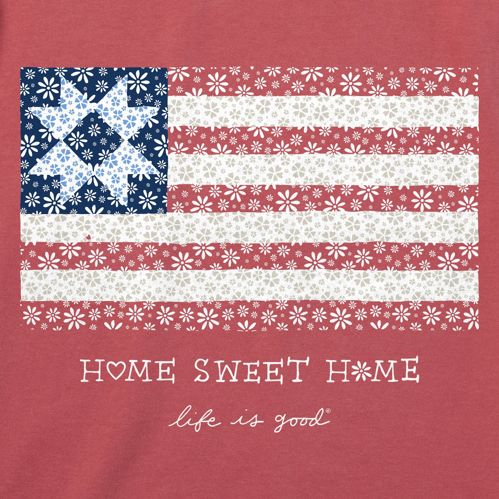 Women's Home Sweet Home Quilted Flag Short Sleeve Vee Life is Good