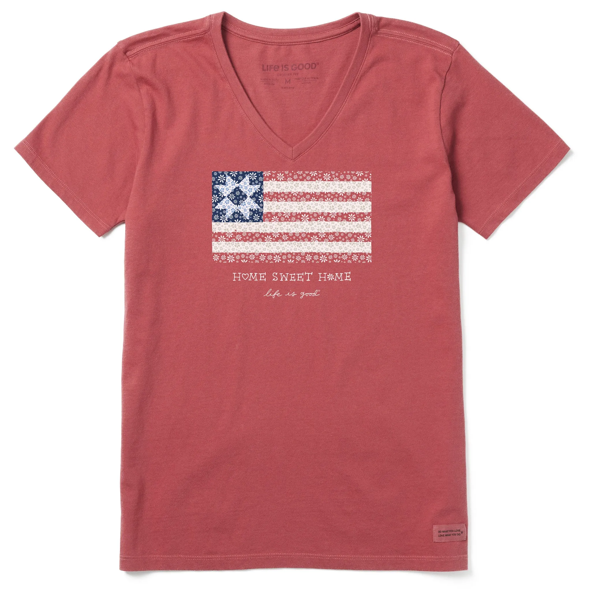 Women's Home Sweet Home Quilted Flag Short Sleeve Vee Life is Good