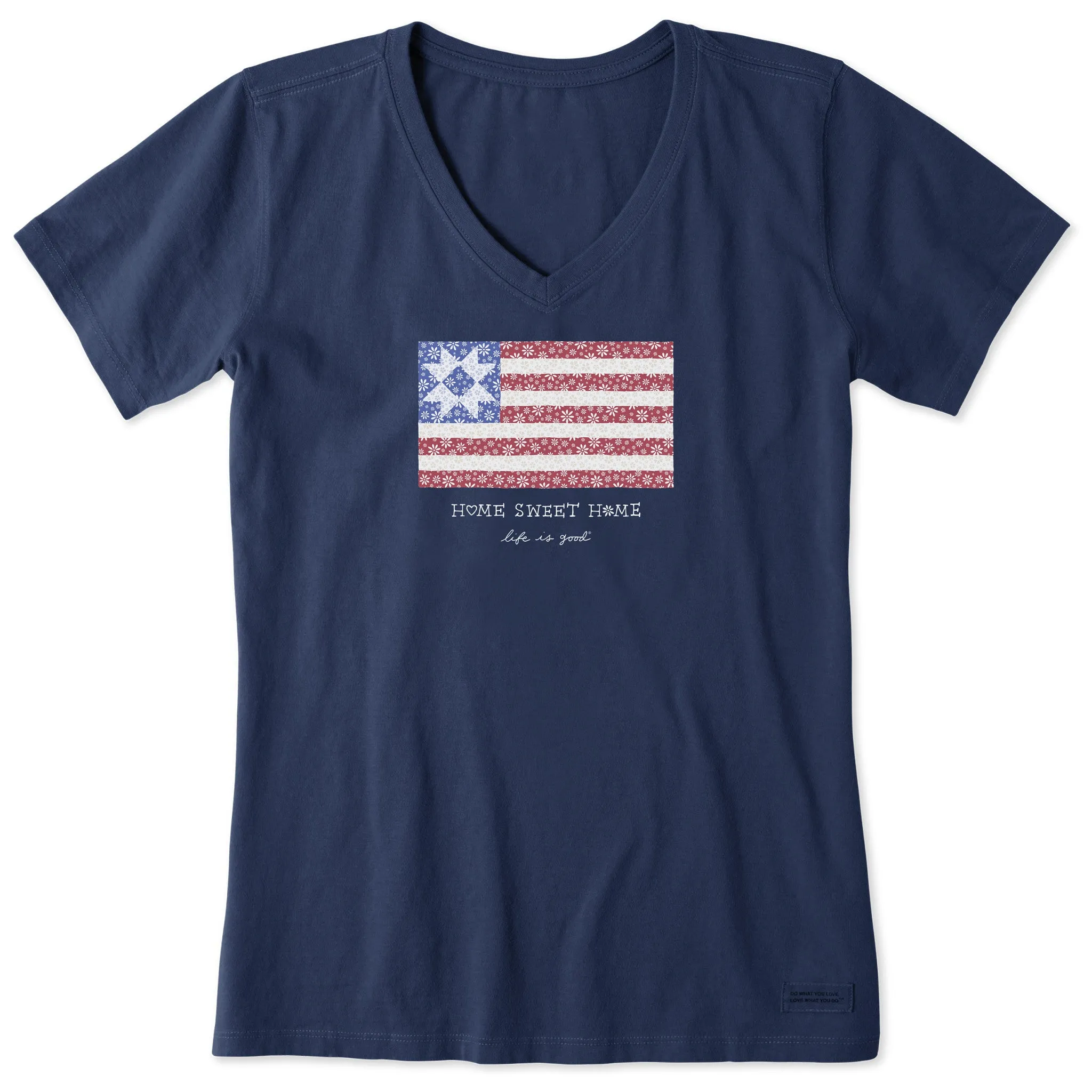 Women's Home Sweet Home Quilted Flag Short Sleeve Vee Life is Good