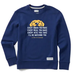 Women's I'll Be Watching You Yellow Lab Simply True Fleece Crew Life is Good