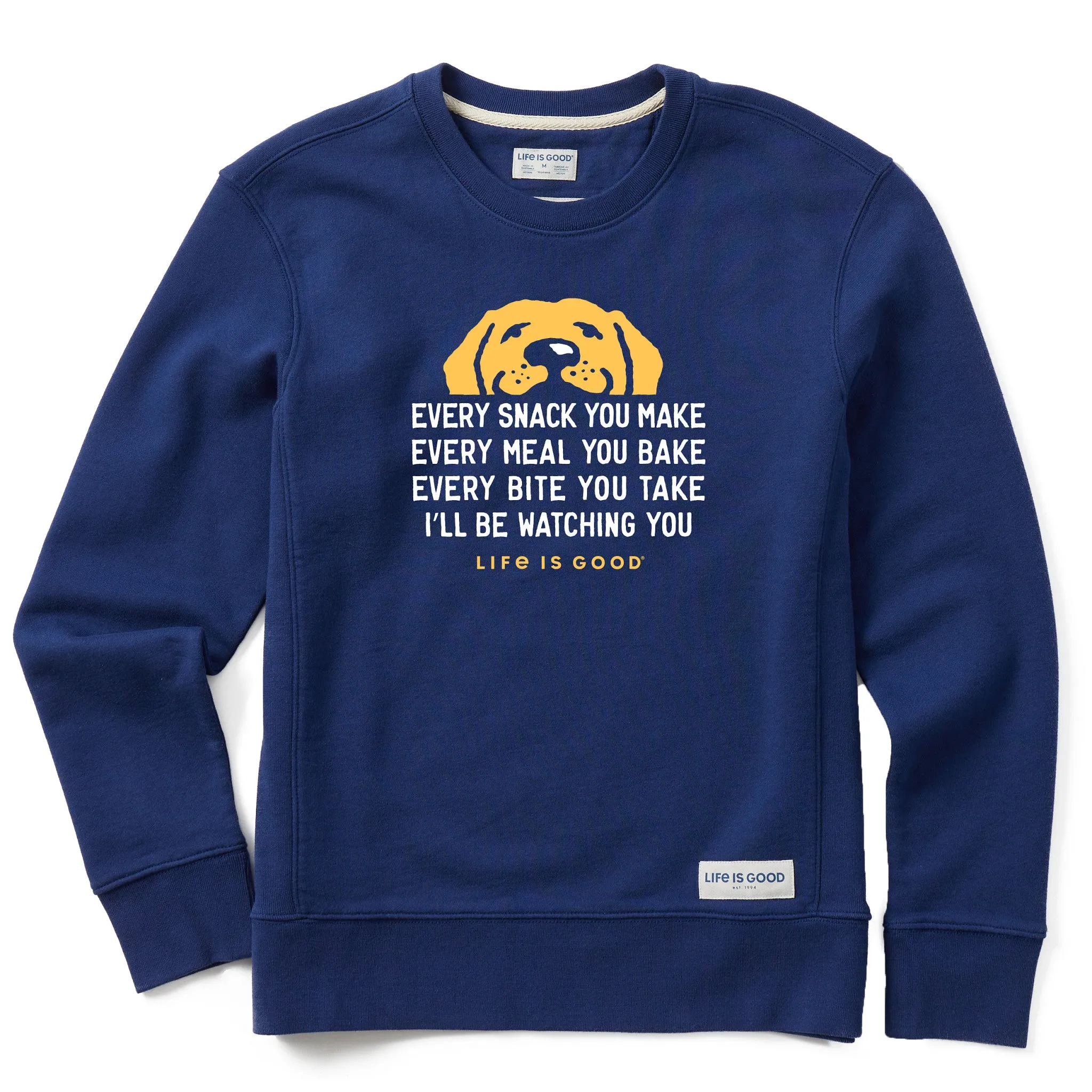 Women's I'll Be Watching You Yellow Lab Simply True Fleece Crew Life is Good