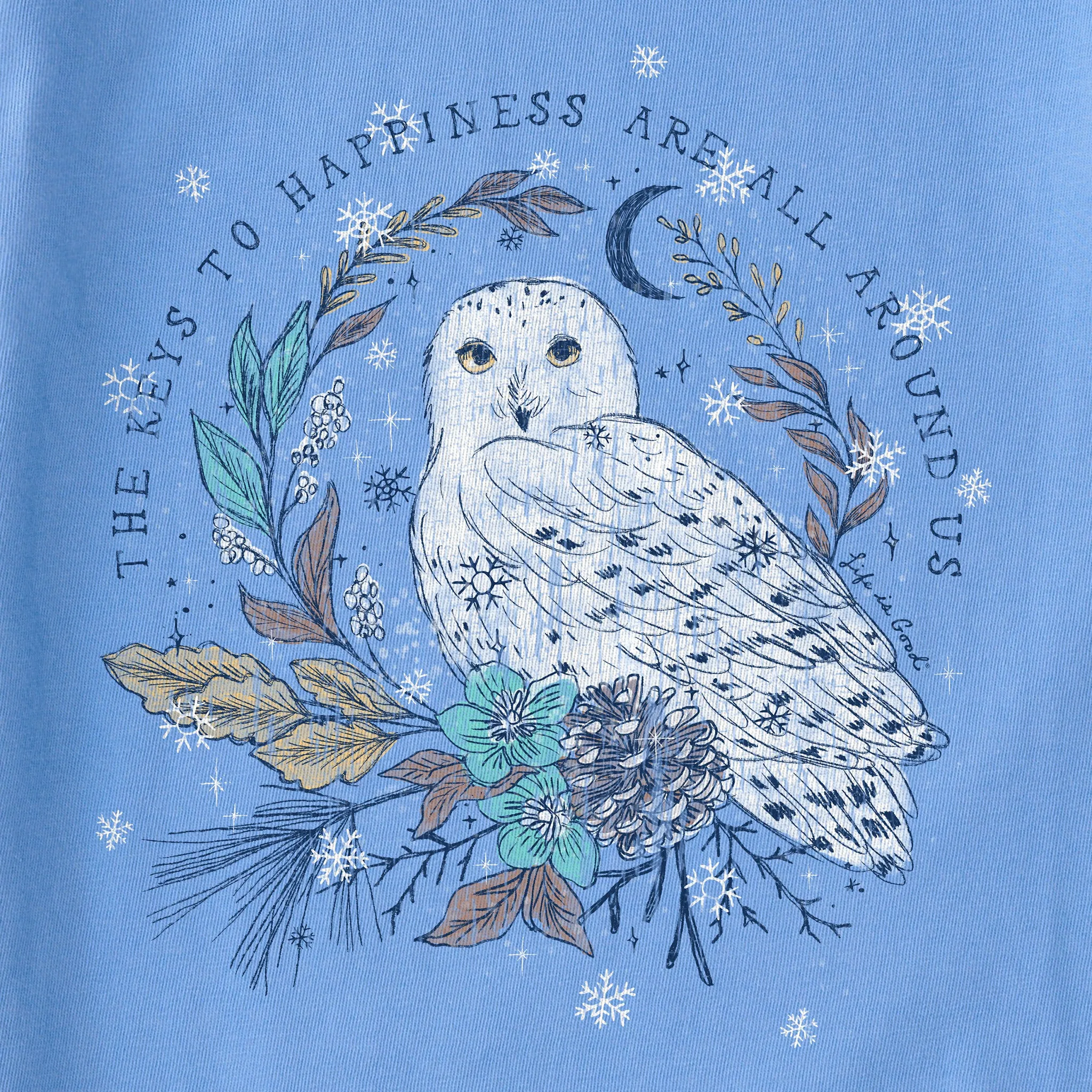 Women's Key to Happiness Snowy Owl Simply True Fleece Crew Life is Good
