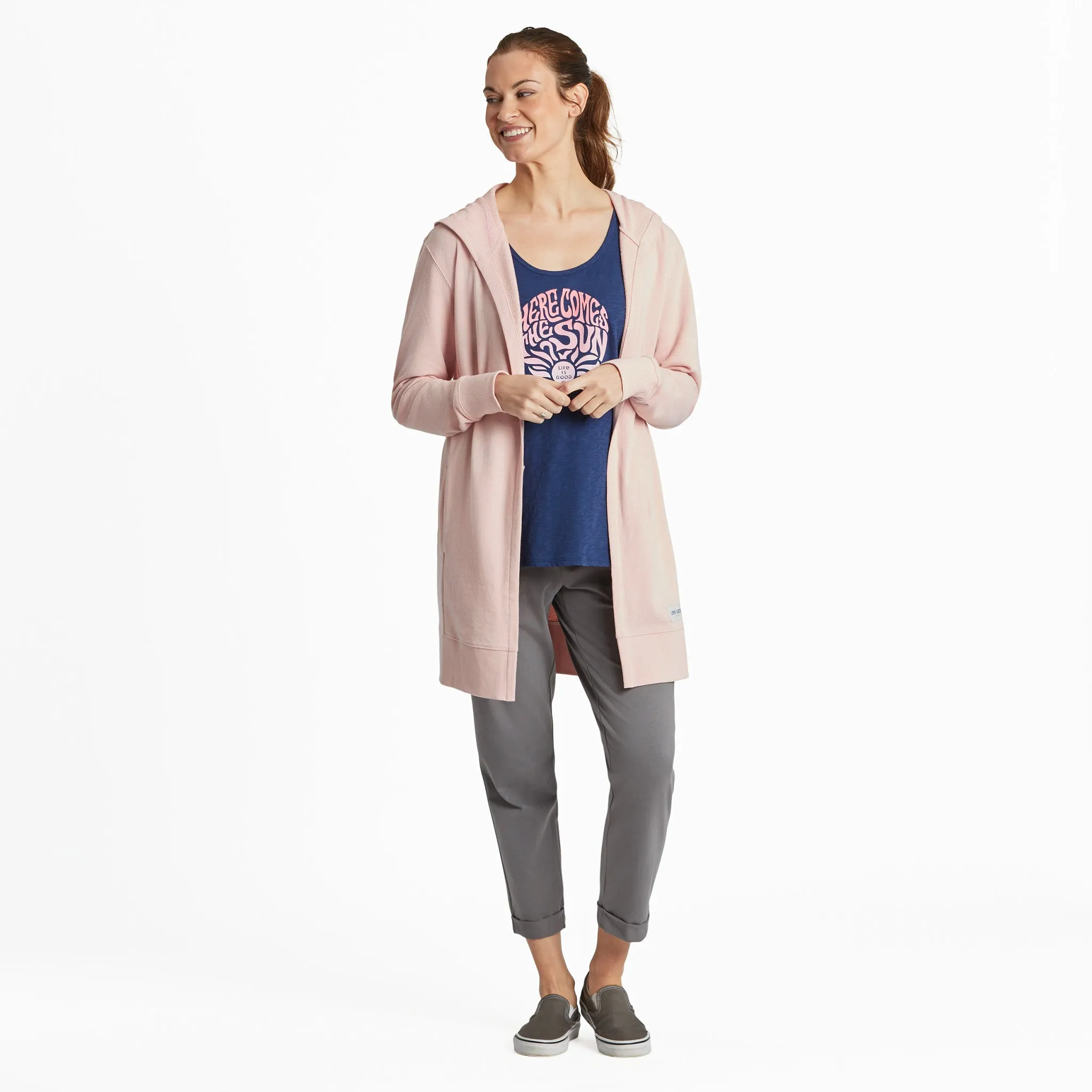 Women's LIG Tonal Horizontal Beyond Hip French Terry Tunic Life is Good