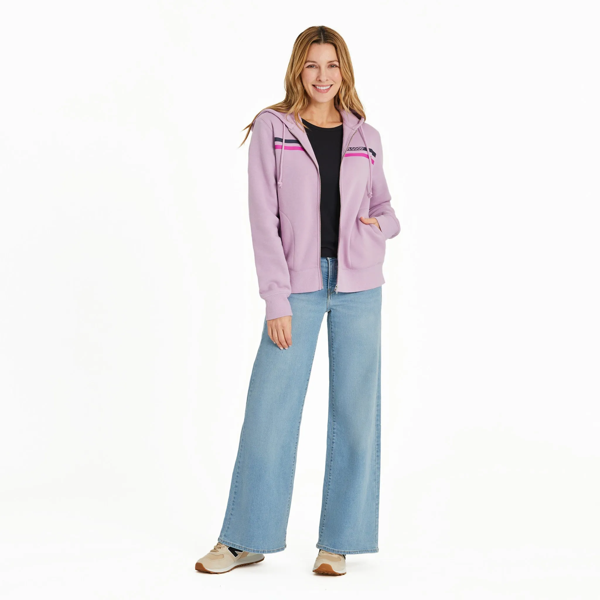 Women's LIG Two Stripes Good Vibes Fleece Zip Hoodie Life is Good
