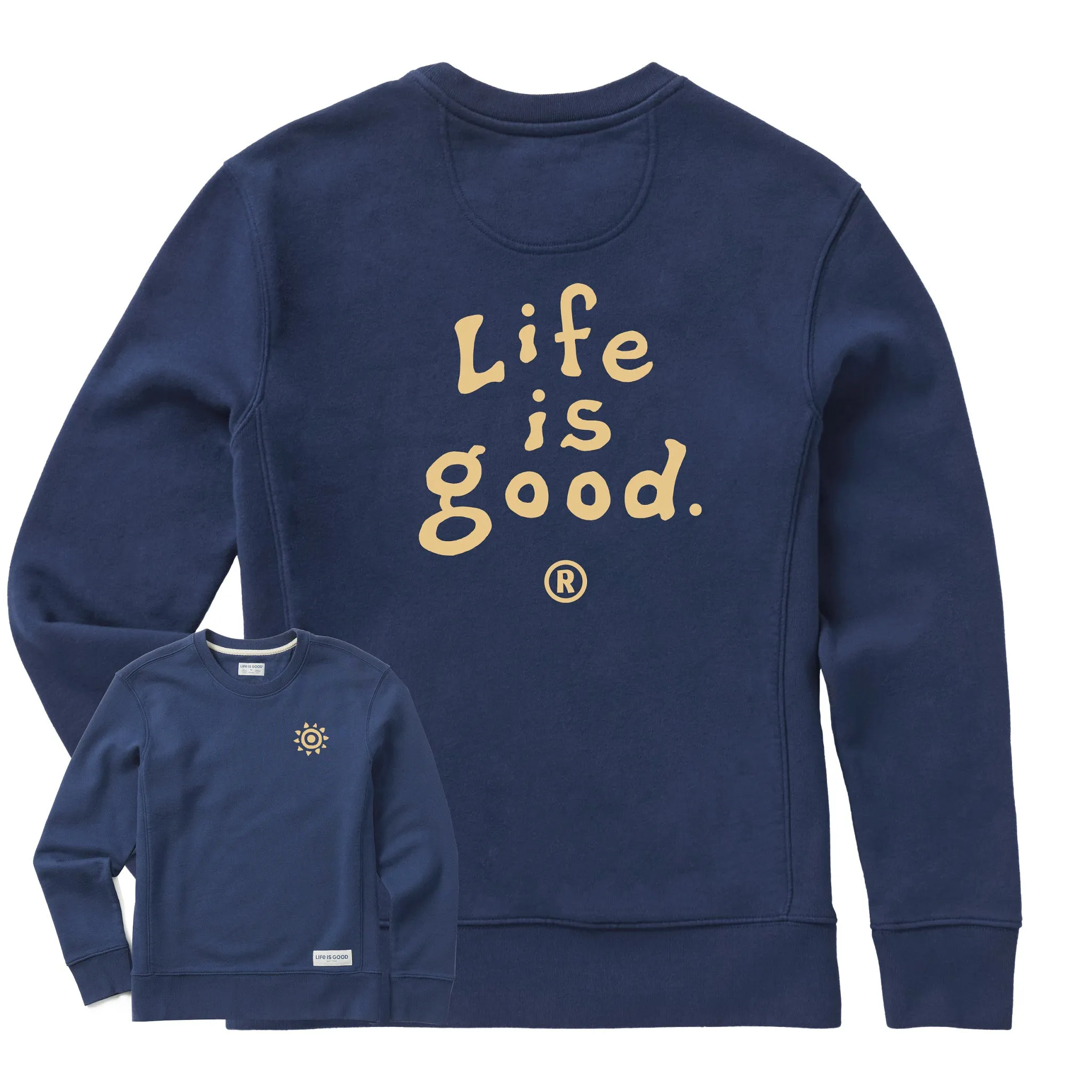 Women's LIG Vintage Wordmark Stacked Simply True Fleece Crew Life is Good