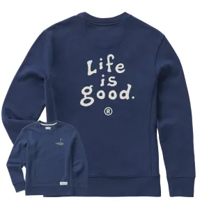 Women's LIG Vintage Wordmark Stacked Simply True Fleece Crew Life is Good