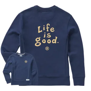 Women's LIG Vintage Wordmark Stacked Simply True Fleece Crew Life is Good