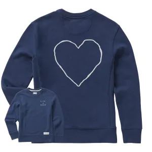 Women's Line Heart Simply True Fleece Crew Life is Good