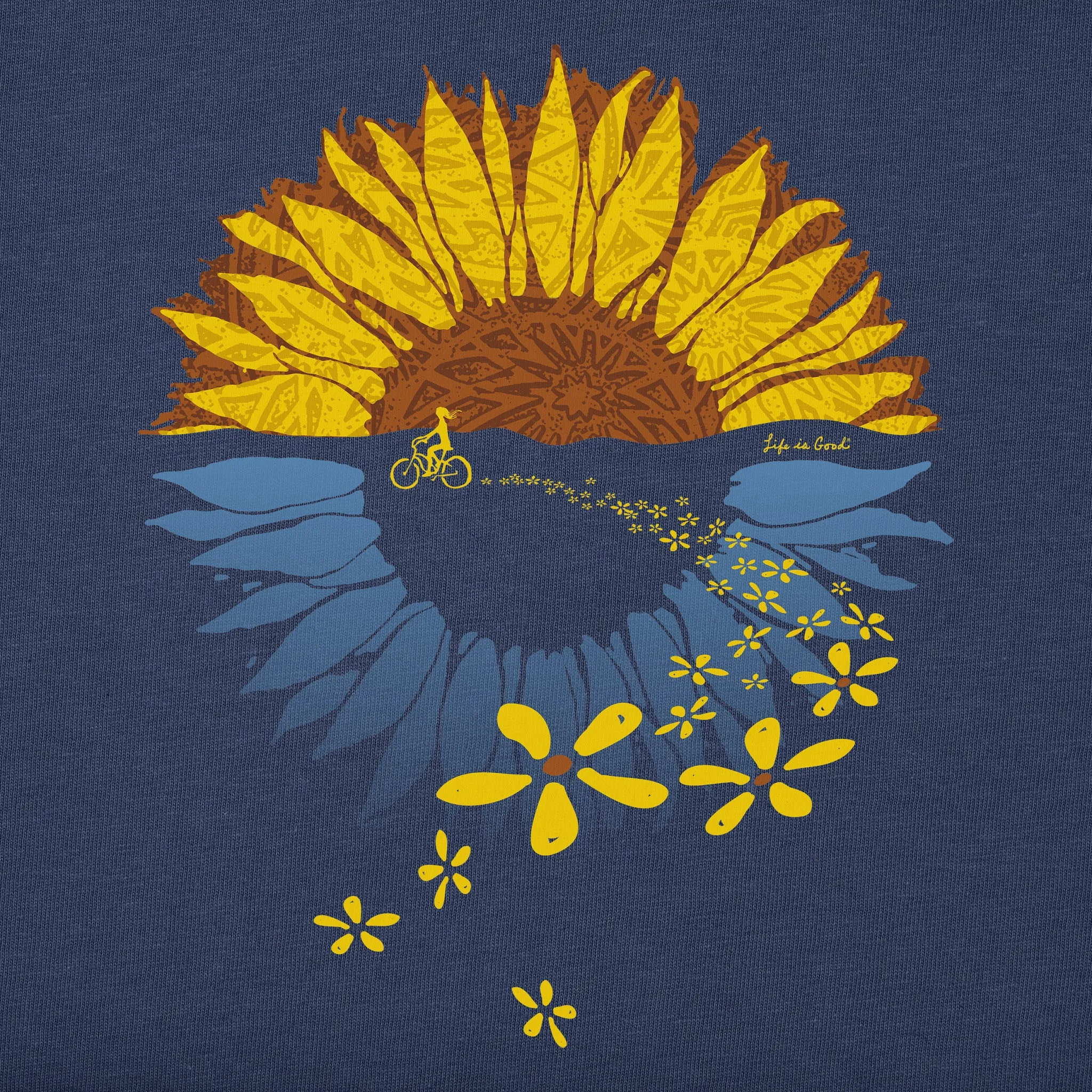 Women's Macro-Micro Sunflower  Bike Ride Simply True Fleece Crew Life is Good