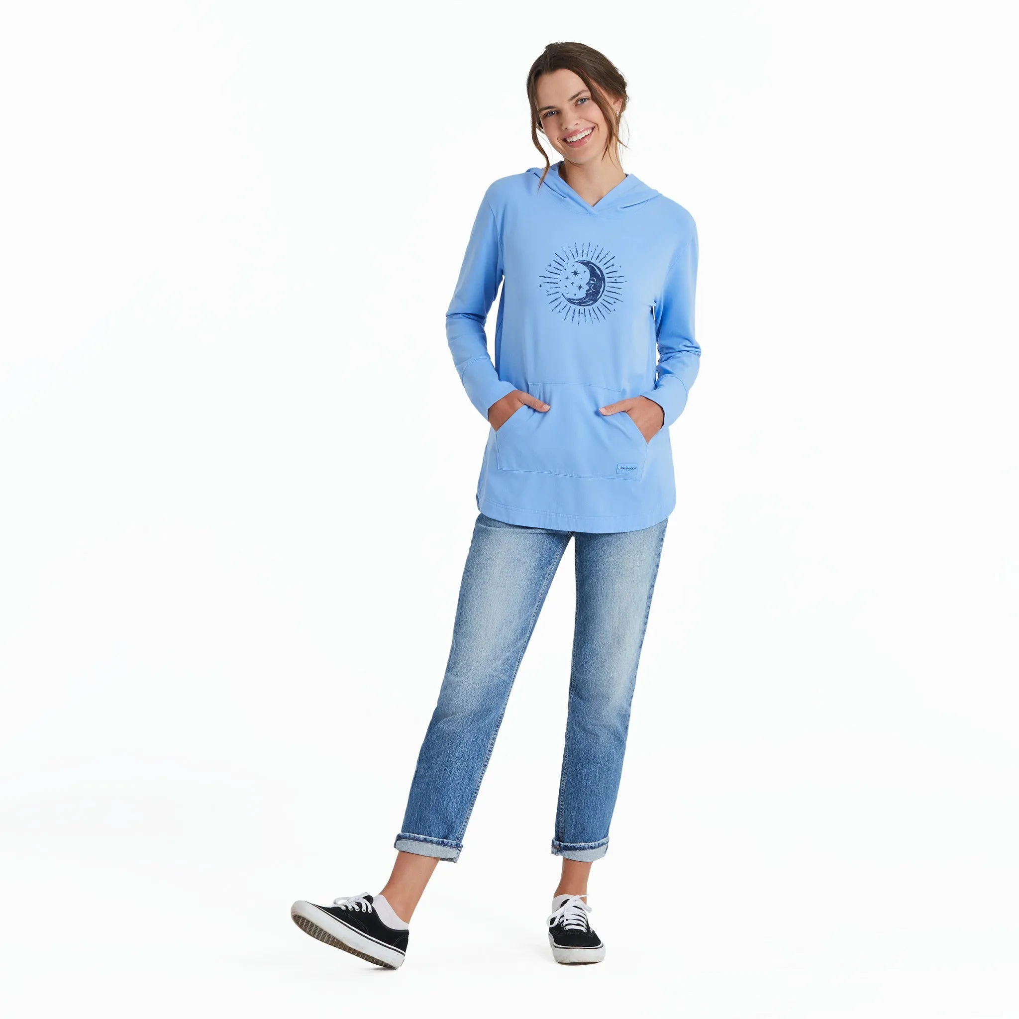 Women's Moon Stars Crusher-FLEX Hoodie Tunic Life is Good