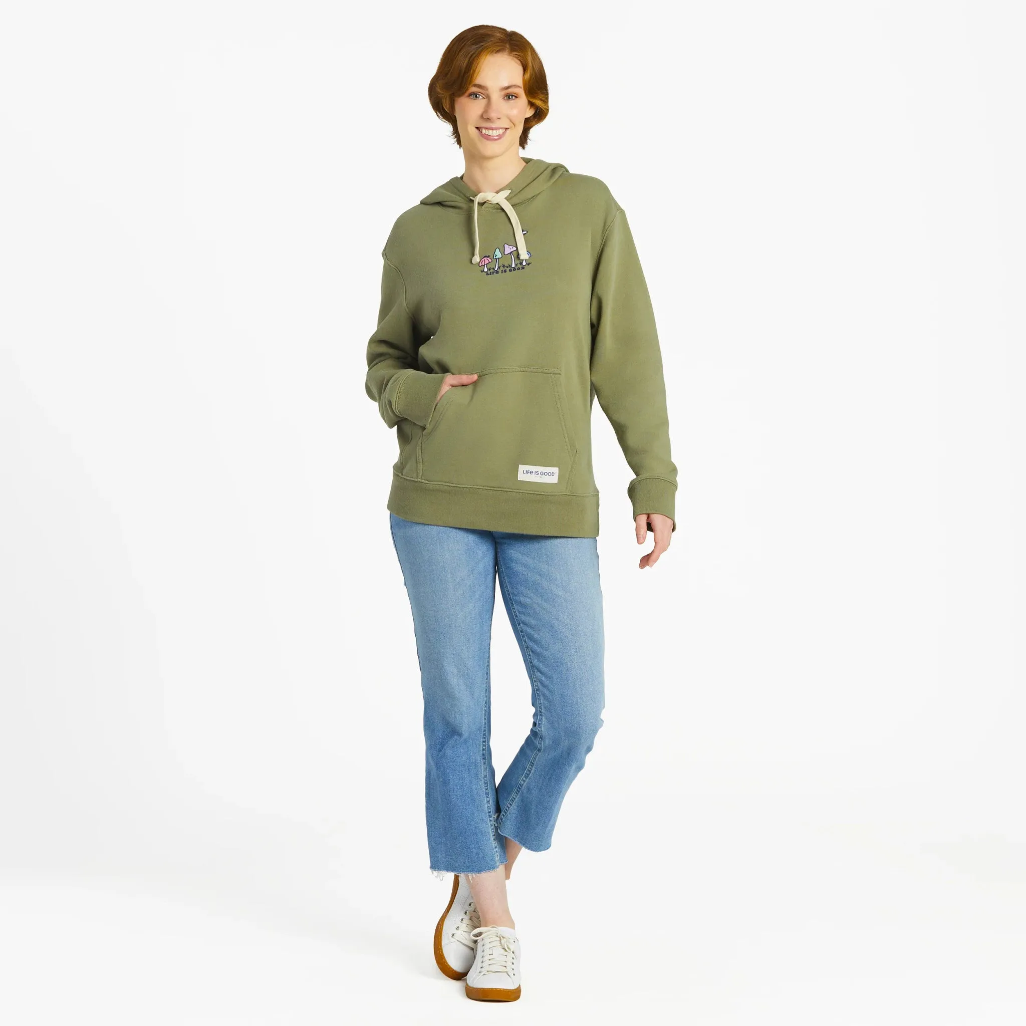 Women's Mushroom Retro Scene Simply True Fleece Hoodie Life is Good