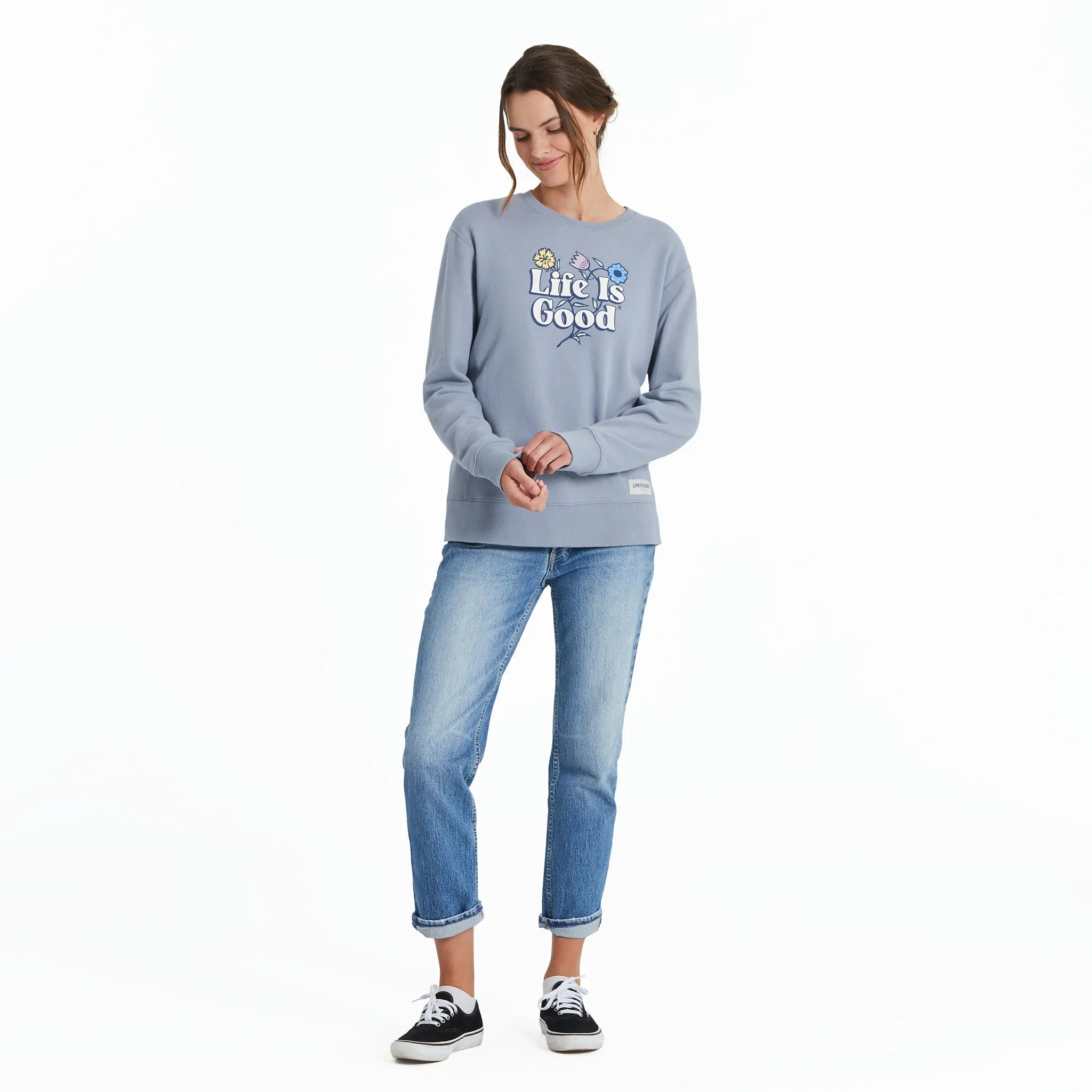 Women's Nordic Wildflowers Simply True Fleece Crew Life is Good