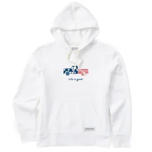 Women's Patriotic Truck Simply True Fleece Hoodie Life is Good