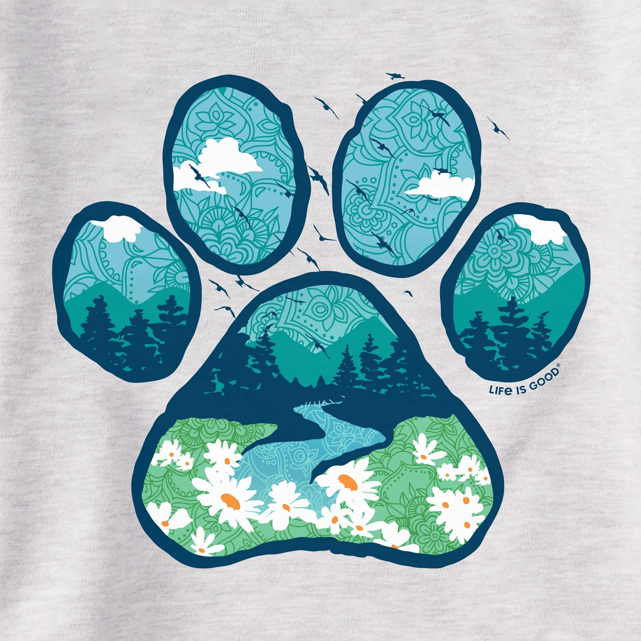 Women's Paw Landscape Simply True Fleece Hoodie Life is Good