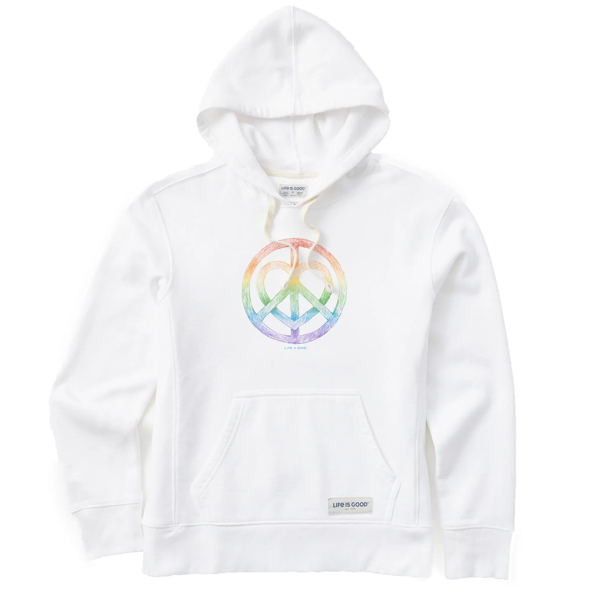 Women's Peace Heart Rainbow Simply True Fleece Hoodie Life is Good