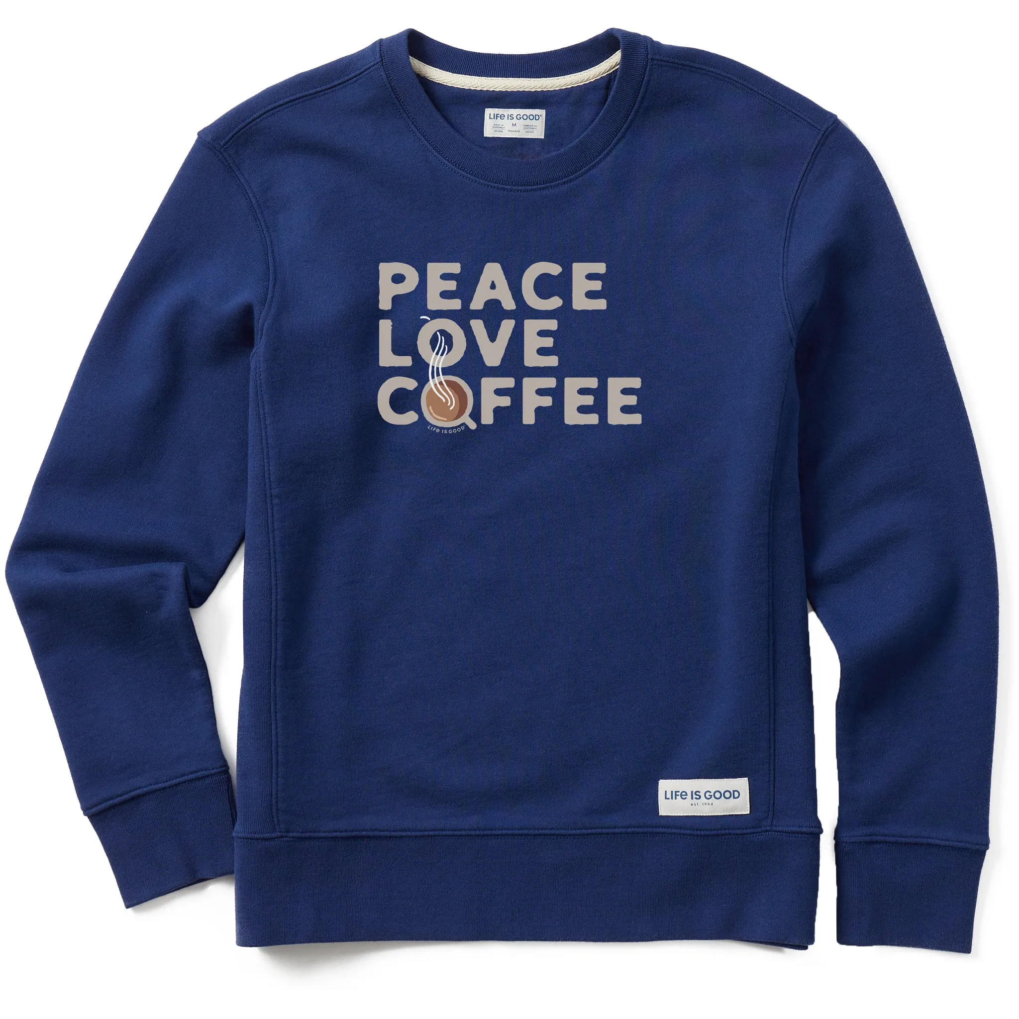 Women's Peace Love & Coffee Simply True Fleece Crew Life is Good