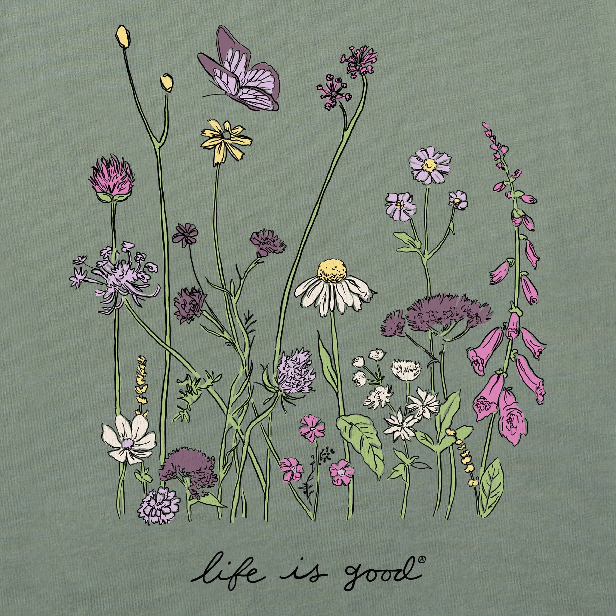 Women's Realaxed Wildflowers Simply True Fleece Crew Life is Good