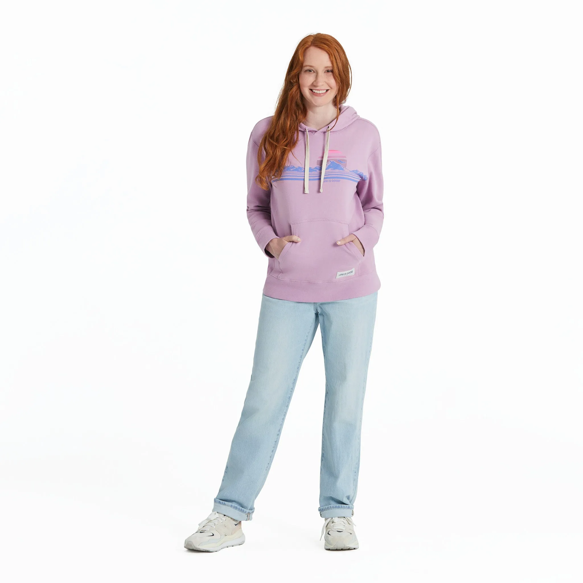 Women's Retro Mountainscape Simply True Fleece Hoodie Life is Good