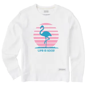Women's Retro Sun Flamingo Simply True Fleece Crew Life is Good