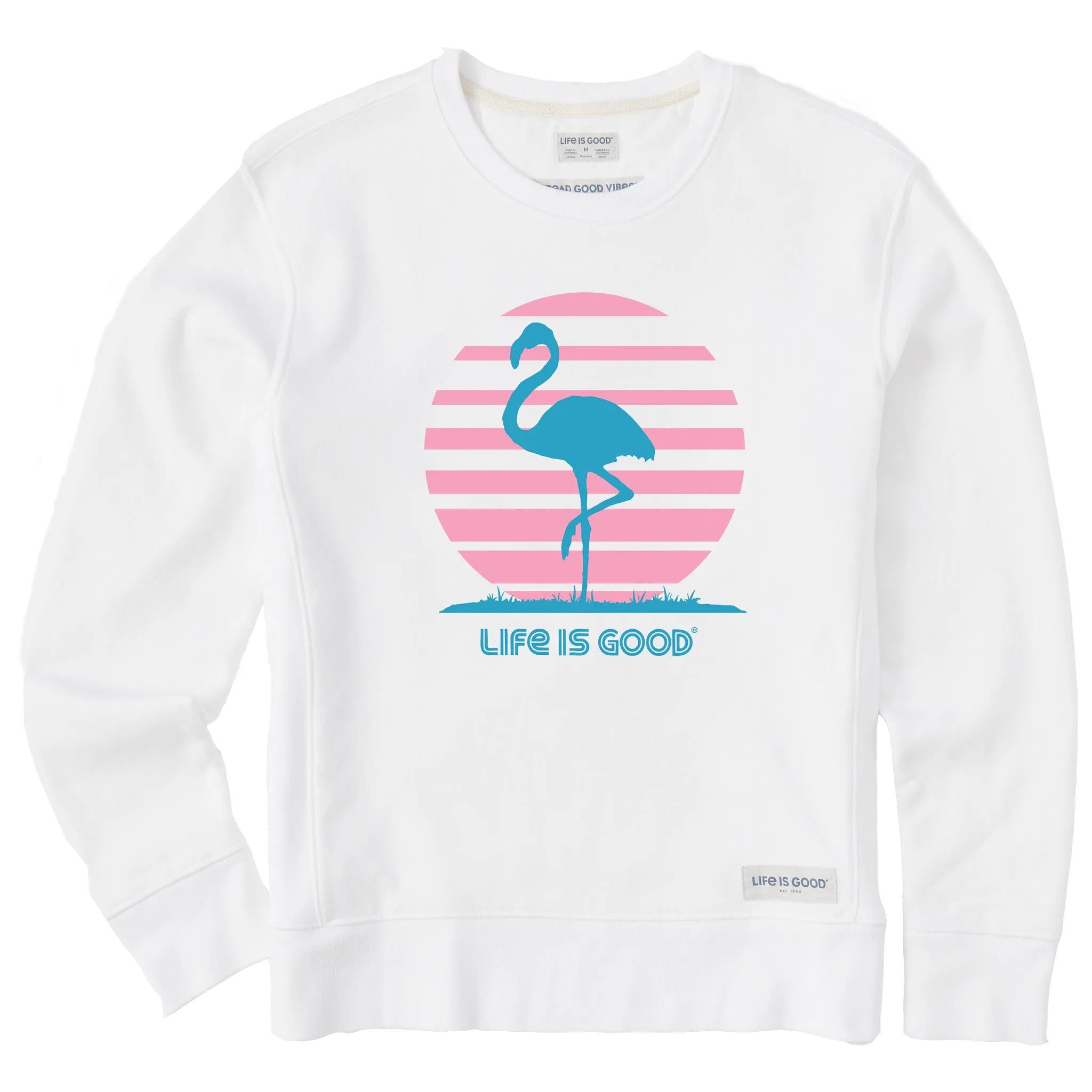 Women's Retro Sun Flamingo Simply True Fleece Crew Life is Good
