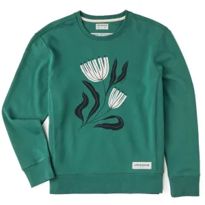 Women's Rustic Flowers Simply True Fleece Crew Life is Good