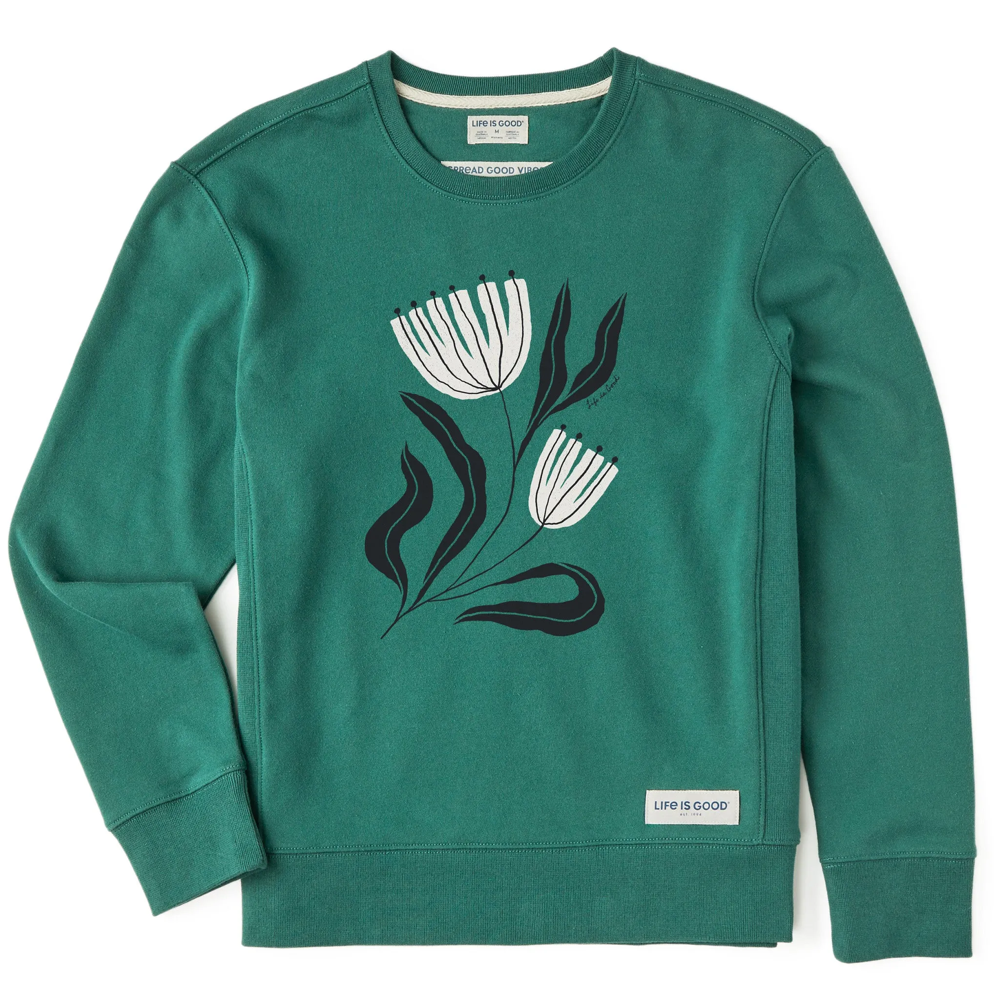 Women's Rustic Flowers Simply True Fleece Crew Life is Good