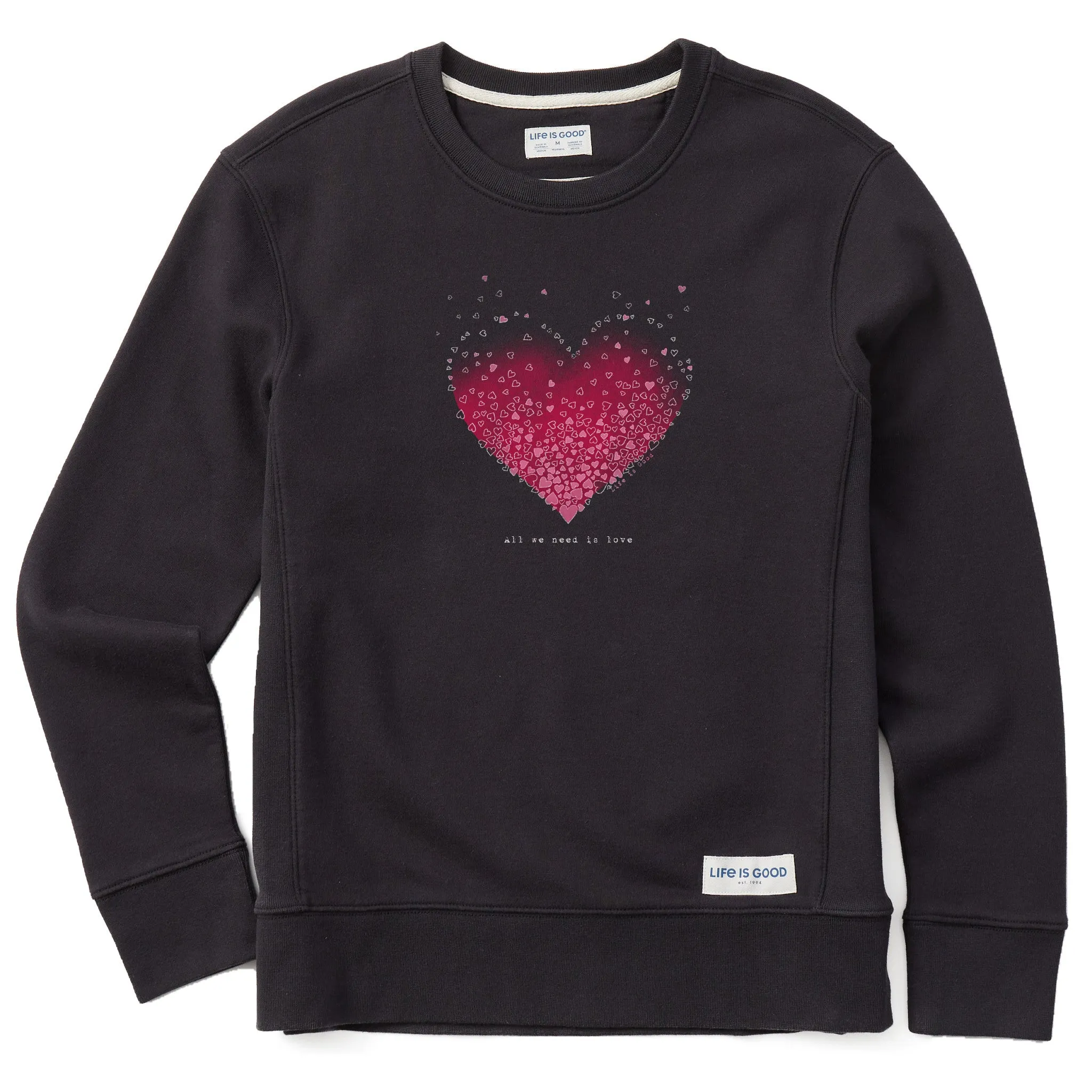 Women's Scattered Hearts Simply True Fleece Crew Life is Good