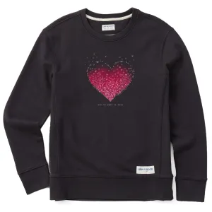 Women's Scattered Hearts Simply True Fleece Crew Life is Good