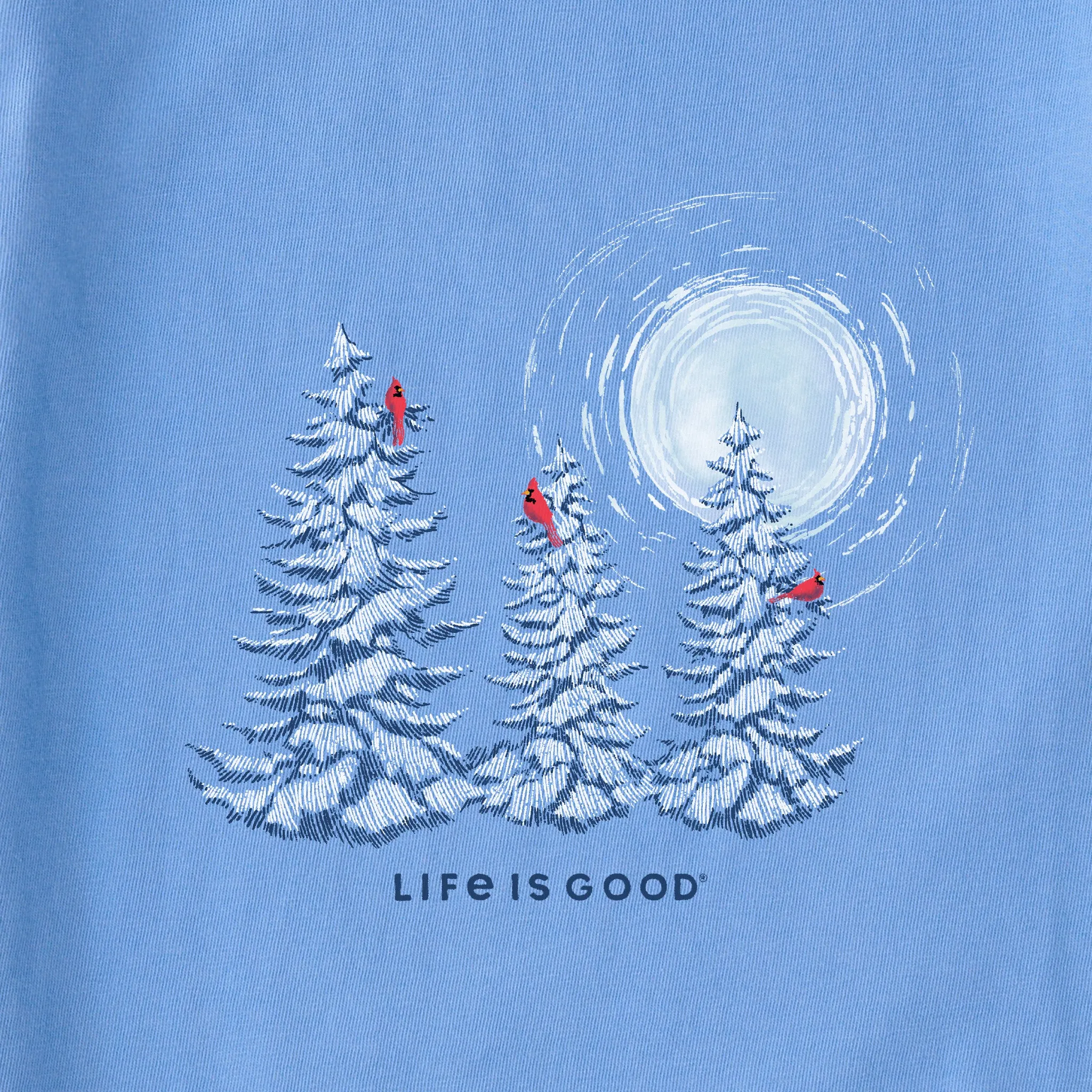 Women's Snowy Pines with Cardinals Simply True Crew Life is Good