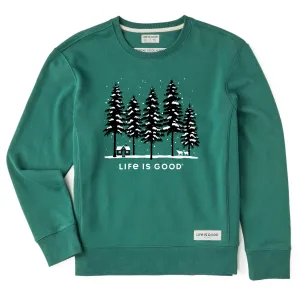 Women's Snowy Winter Cabin Scene Simply True Crew Life is Good