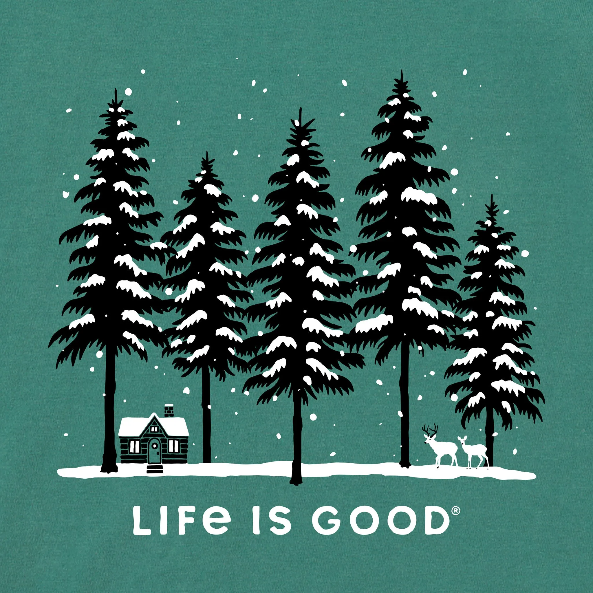 Women's Snowy Winter Cabin Scene Simply True Crew Life is Good
