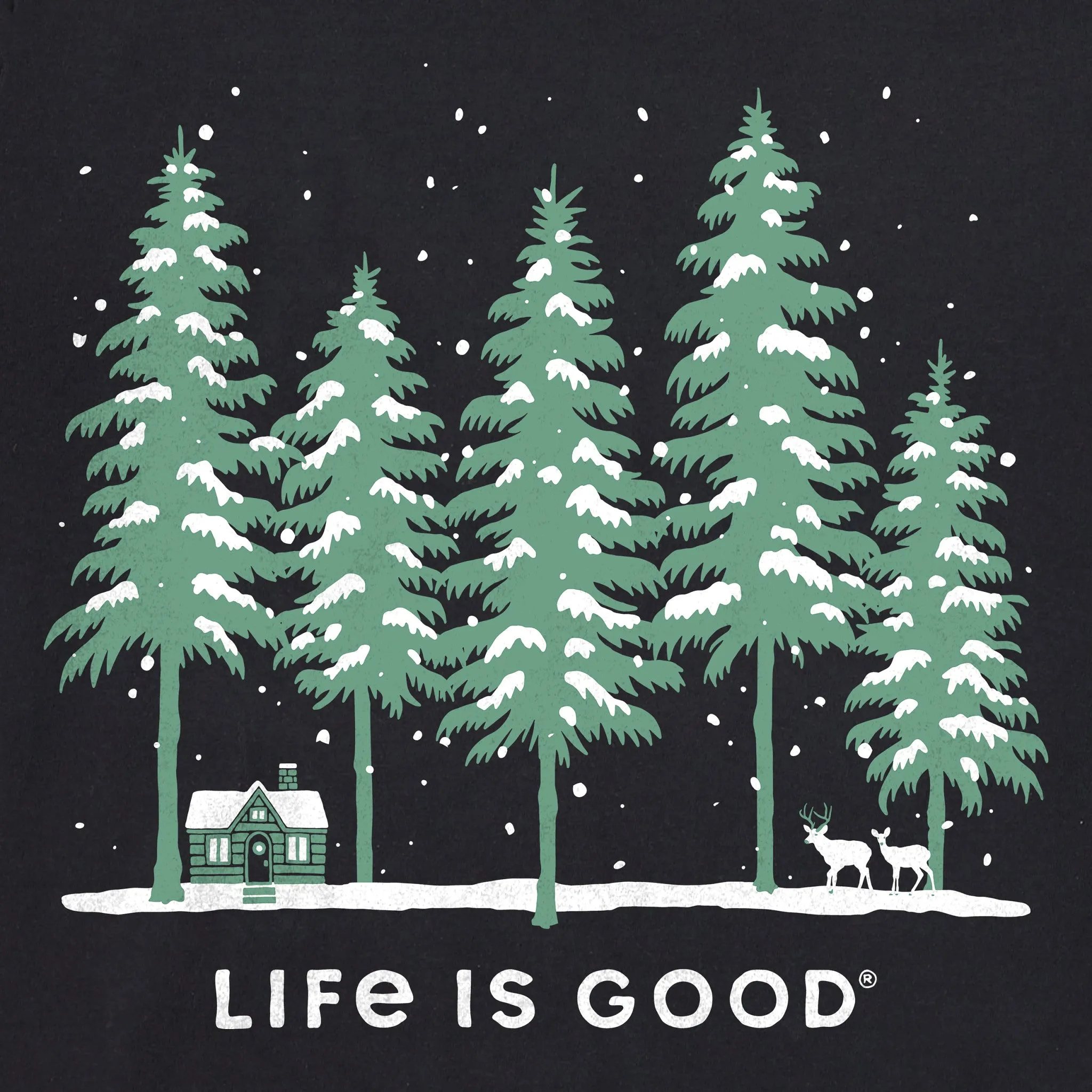 Women's Snowy Winter Cabin Scene Simply True Crew Life is Good