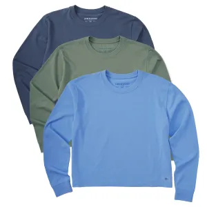 Womens Solid 3-Pack Long Sleeve Crusher Boxy Tee - Multi Life is Good