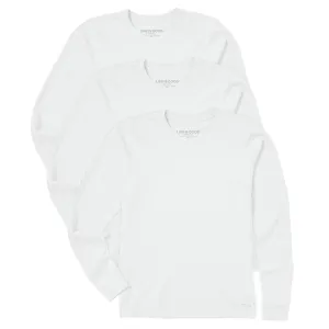 Womens Solid 3-Pack Long Sleeve Crusher Tee - Cloud White Life is Good